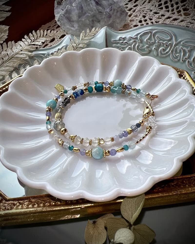 -蔚藍海岸-天然水晶手鏈/黃銅手鍊