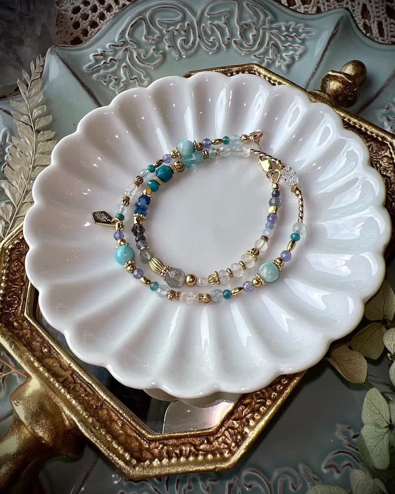 -蔚藍海岸-天然水晶手鏈/黃銅手鍊