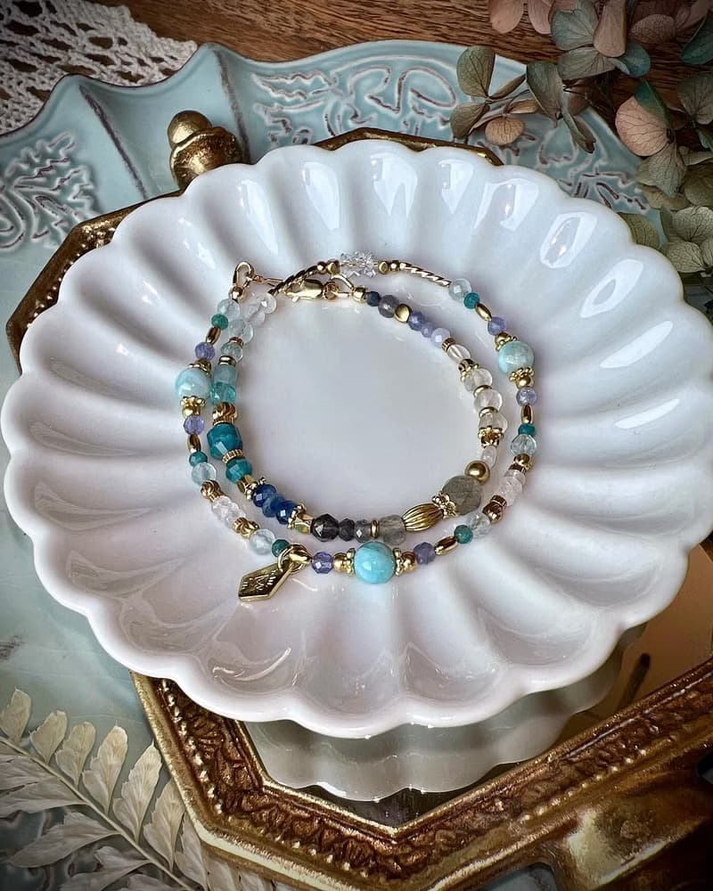 -蔚藍海岸-天然水晶手鏈/黃銅手鍊