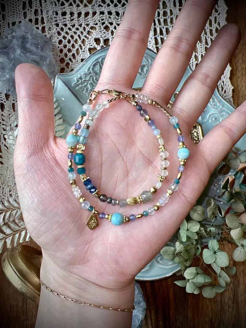 -蔚藍海岸-天然水晶手鏈/黃銅手鍊