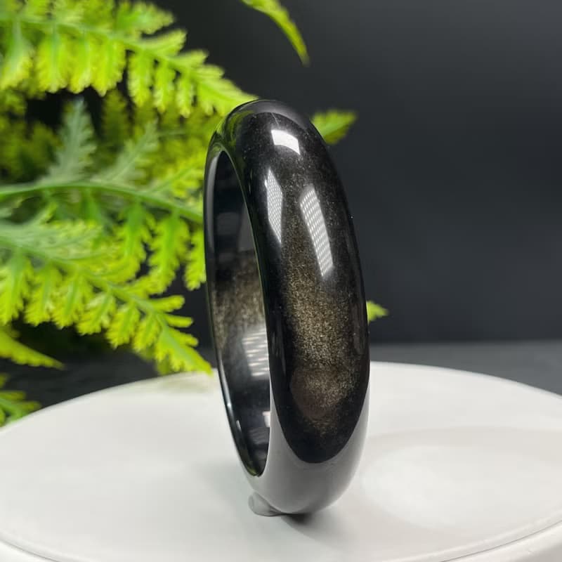 高品質 金曜石手镯 58MM 灑金金沙黑曜石手環 禦守心神 安甯心緒