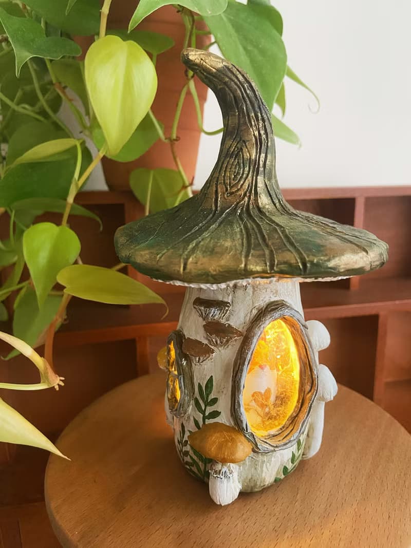 蘑菇屋橘貓的家USB小夜燈 居家裝飾 微景觀 手工雕塑