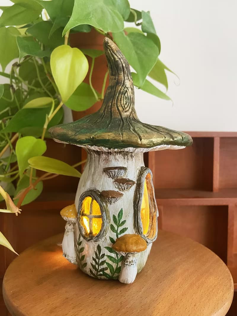 蘑菇屋橘貓的家USB小夜燈 居家裝飾 微景觀 手工雕塑