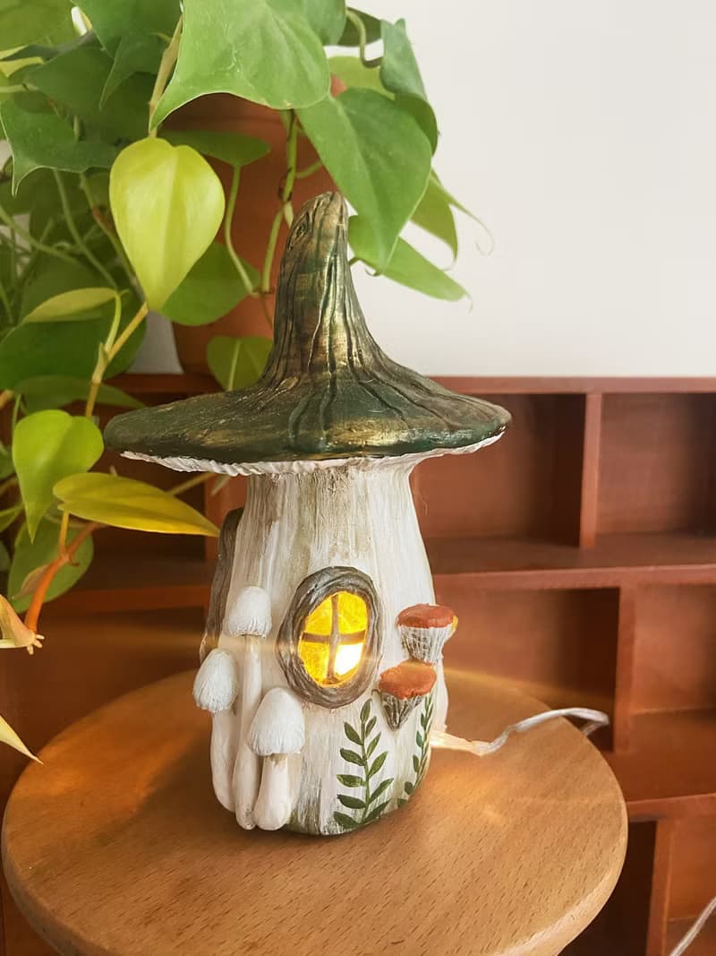 蘑菇屋橘貓的家USB小夜燈 居家裝飾 微景觀 手工雕塑