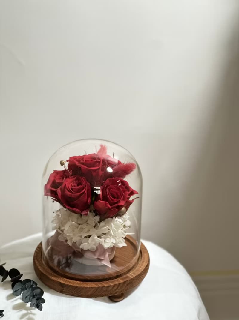 永恆一束紅玫瑰 浪漫花束玻璃罩 永生花盅 情人節禮物
