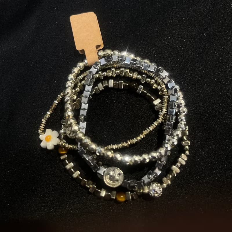 入門。碎銀感 天然水晶 黑膽石 防小人 手鍊 手環