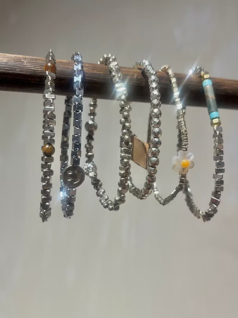 入門。碎銀感 天然水晶 黑膽石 防小人 手鍊 手環