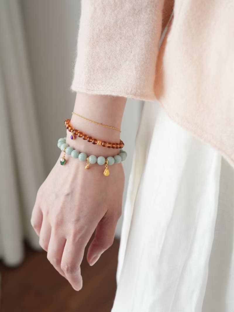 原創手工歲歲清歡翡翠玉手串設計款s925純銀手鏈生日禮物