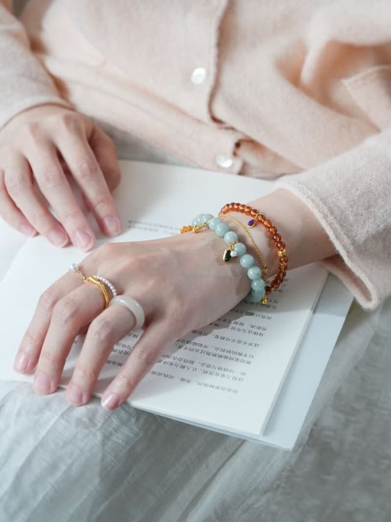 原創手工歲歲清歡翡翠玉手串設計款s925純銀手鏈生日禮物