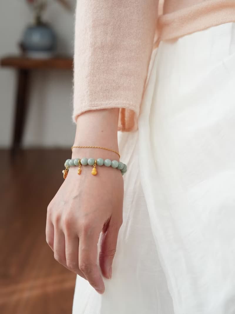 原創手工歲歲清歡翡翠玉手串設計款s925純銀手鏈生日禮物