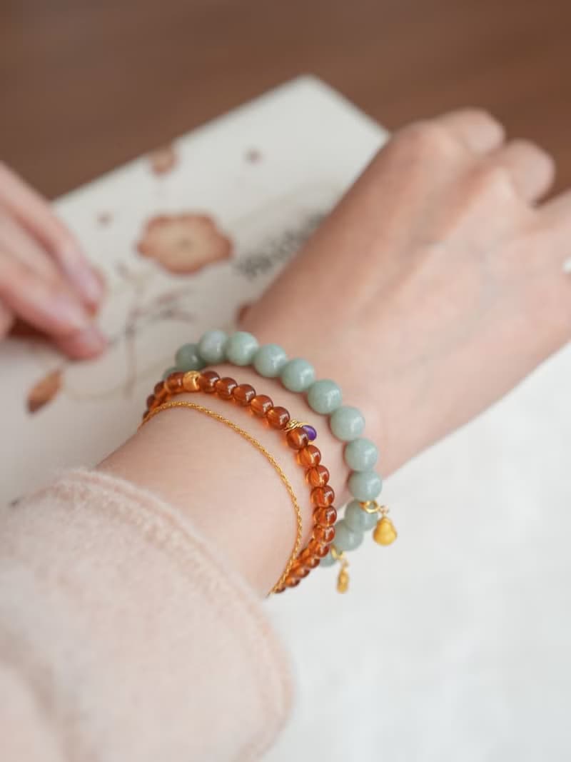 原創手工歲歲清歡翡翠玉手串設計款s925純銀手鏈生日禮物