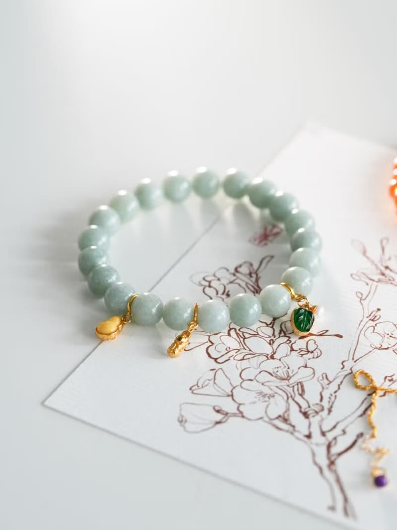 原創手工歲歲清歡翡翠玉手串設計款s925純銀手鏈生日禮物