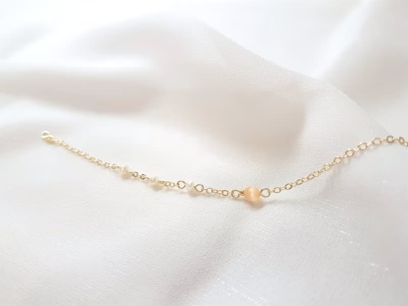 蜜柑 ‧ 珍珠 貓眼石 細手鍊