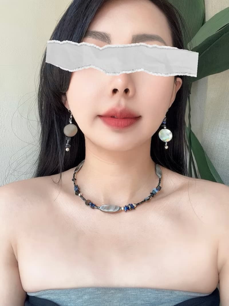 深藍平靜之海 天然灰紫色貝殼x蘇打石x黑瑪瑙 原創手作小眾項鏈