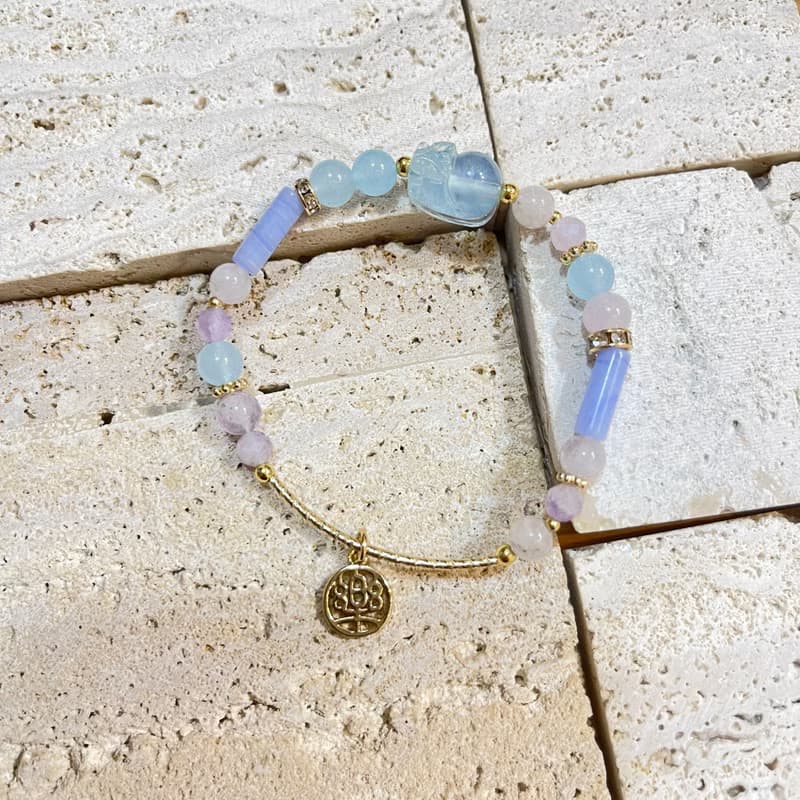 藍色勇氣水晶手鍊 貔貅 海藍寶 藍紋石 紫水晶 貴人 溝通表達