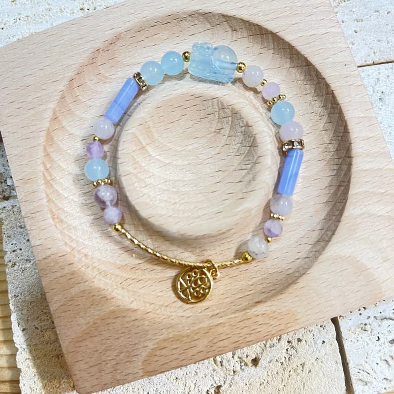 藍色勇氣水晶手鍊 貔貅 海藍寶 藍紋石 紫水晶 貴人 溝通表達