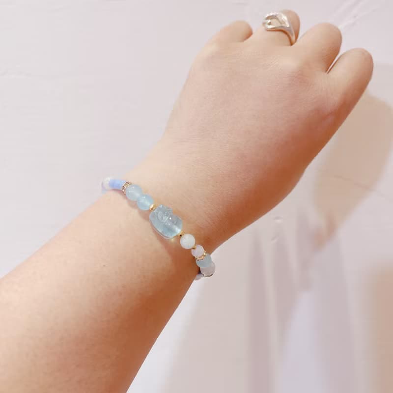 藍色勇氣水晶手鍊 貔貅 海藍寶 藍紋石 紫水晶 貴人 溝通表達