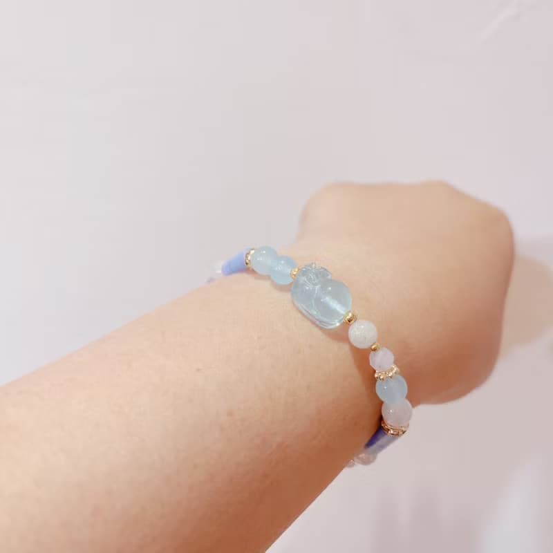 藍色勇氣水晶手鍊 貔貅 海藍寶 藍紋石 紫水晶 貴人 溝通表達
