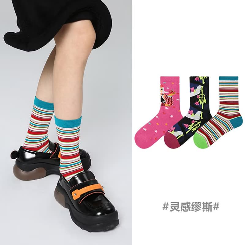【圣诞礼盒】插畫中筒襪女 少女可愛透氣襪子 交換禮物