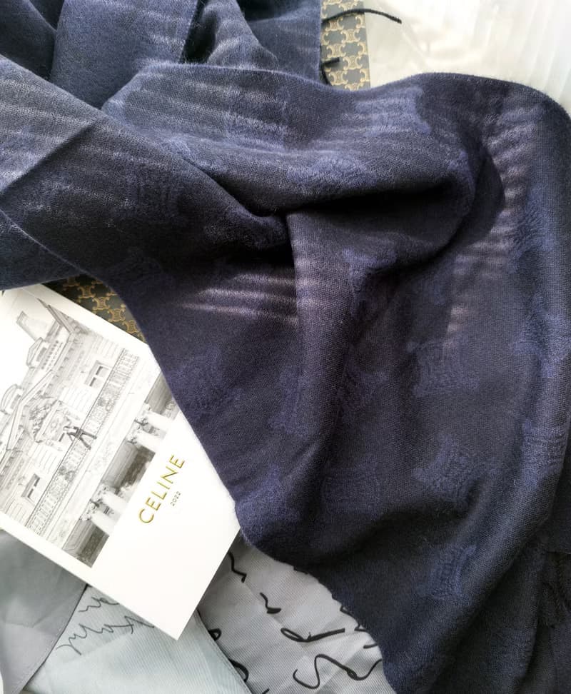 中古孤品 CELINE 暗花凱旋門 羊毛 毛毯蓋毯頸巾圍巾領巾圍脖披肩