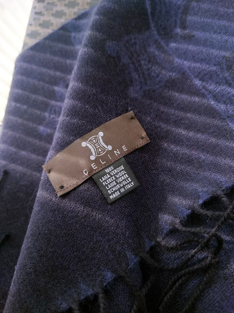 中古孤品 CELINE 暗花凱旋門 羊毛 毛毯蓋毯頸巾圍巾領巾圍脖披肩
