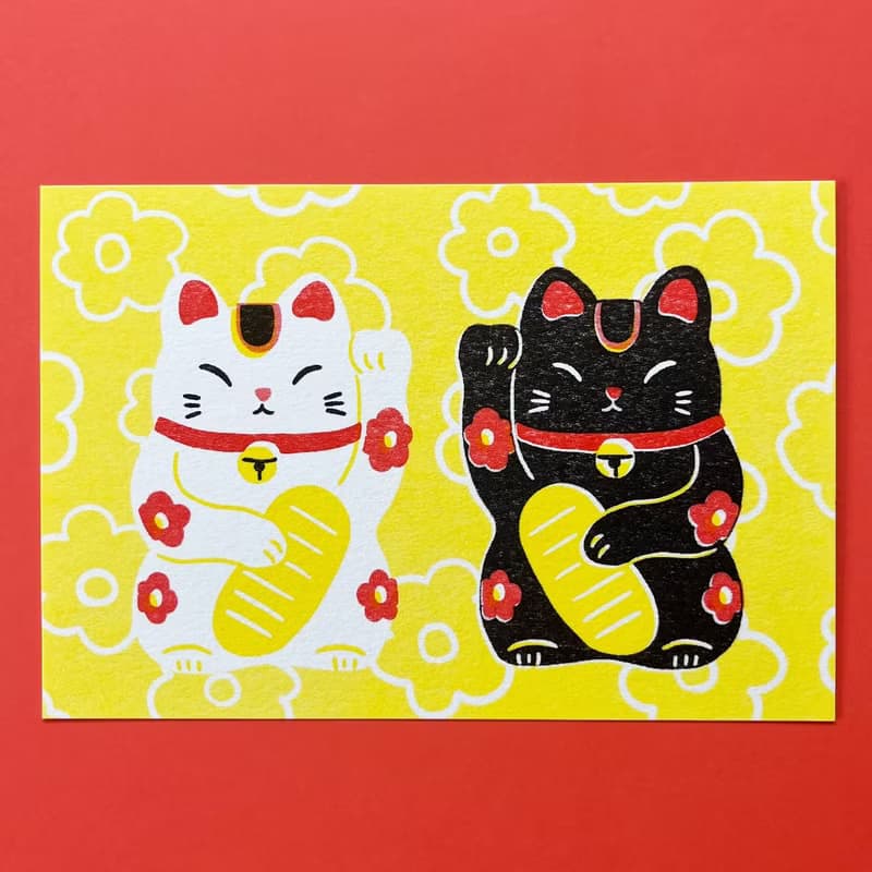 白黒ペア招き猫ポストカード