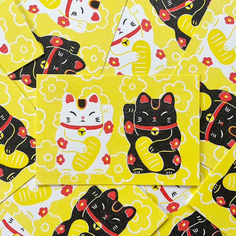 白黒ペア招き猫ポストカード