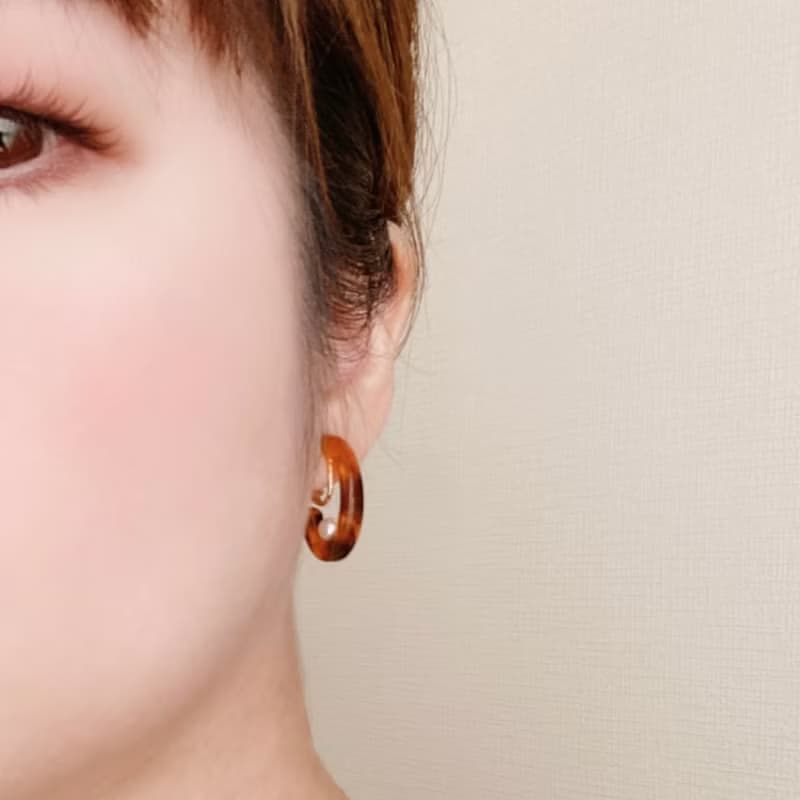 オーバルフープパールブランコピアス/イヤリング(ブラウン)