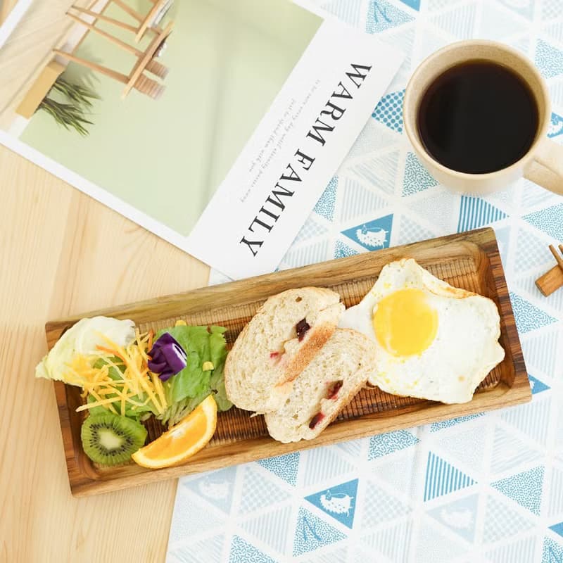 天然柚木餐盤-波點款 33cm│不上漆原木製長型托盤 露營野餐