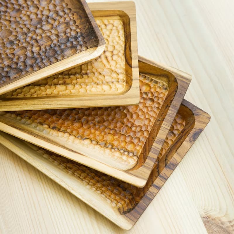 天然柚木餐盤-波點款 33cm│不上漆原木製長型托盤 露營野餐