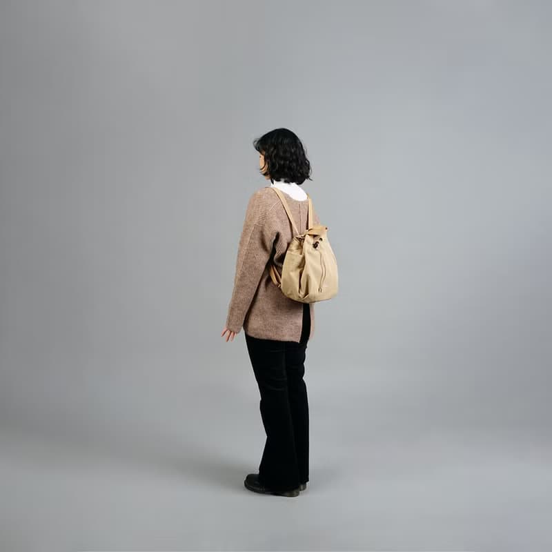 索繩束口文青小後背包S號 EMMA ECO (粘土卡其) | 休閒旅行雙肩包