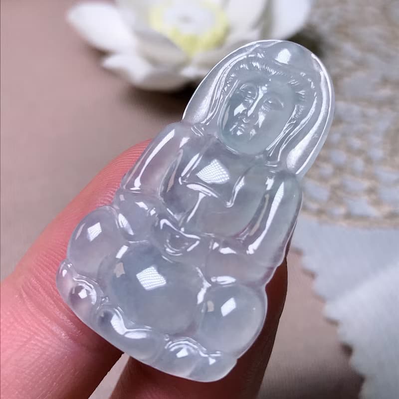冰種翡翠寶瓶觀音菩薩 | 天然緬甸玉A貨翡翠 | 送禮
