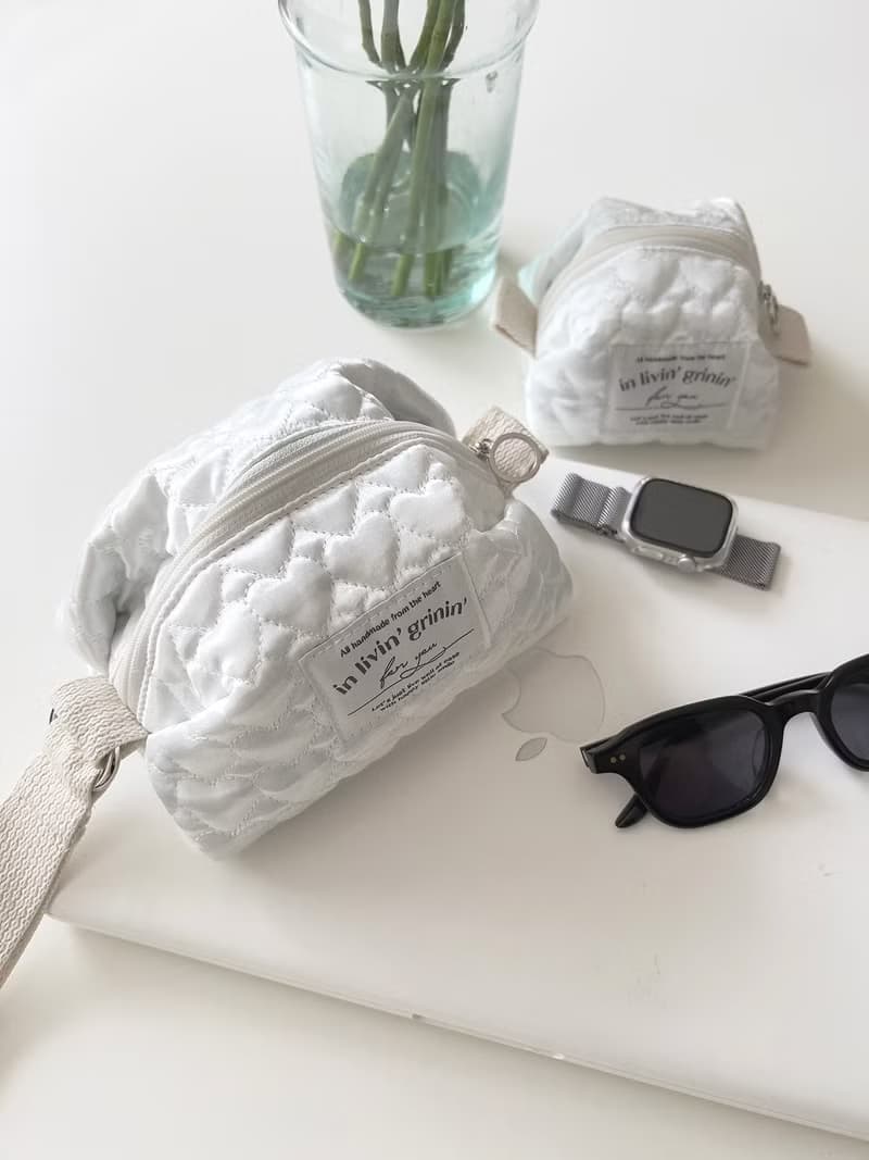 heart quilting pouch S_white pearl
