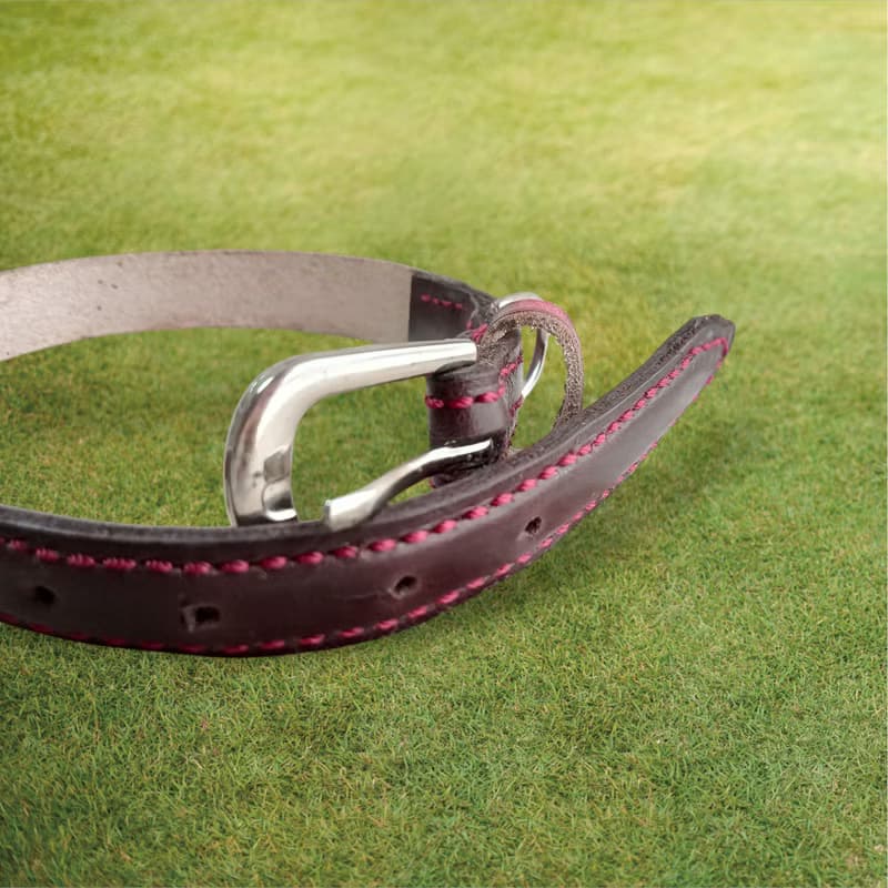 本革　小型犬　首輪　手染め　赤　チェック　イタリアヌメ革　チョコレート色