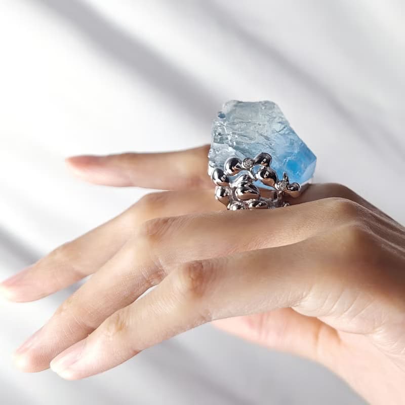 稀有頂級藍螢石 雪山 智慧 事業 戒指 內徑16.5mm 單品 禮物 收藏