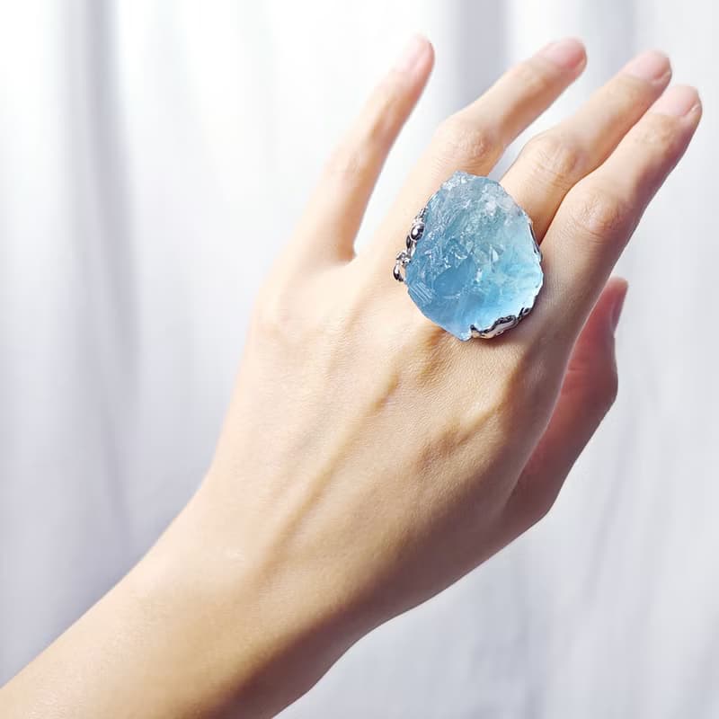 稀有頂級藍螢石 雪山 智慧 事業 戒指 內徑16.5mm 單品 禮物 收藏