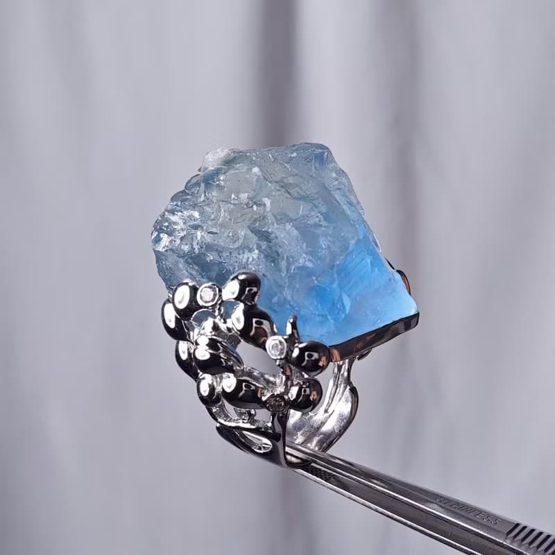 稀有頂級藍螢石 雪山 智慧 事業 戒指 內徑16.5mm 單品 禮物 收藏