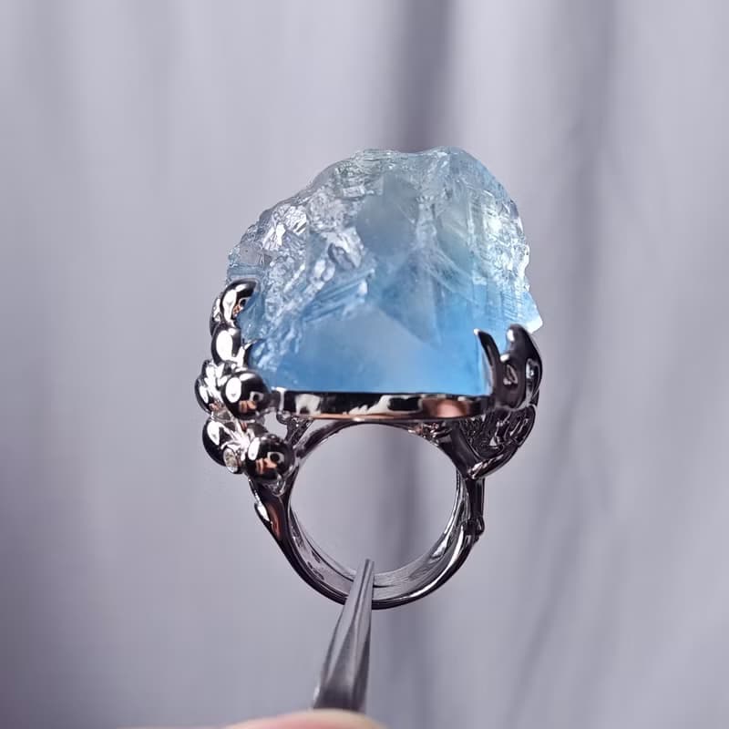 稀有頂級藍螢石 雪山 智慧 事業 戒指 內徑16.5mm 單品 禮物 收藏