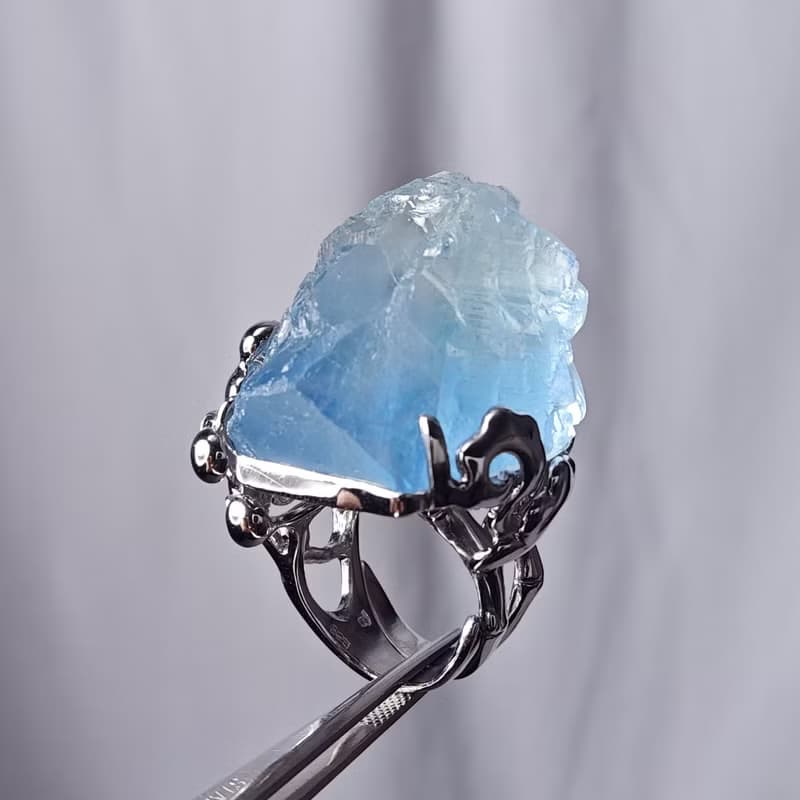 稀有頂級藍螢石 雪山 智慧 事業 戒指 內徑16.5mm 單品 禮物 收藏