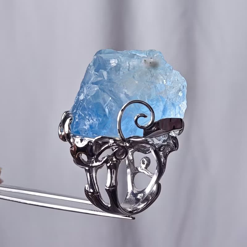 稀有頂級藍螢石 雪山 智慧 事業 戒指 內徑16.5mm 單品 禮物 收藏