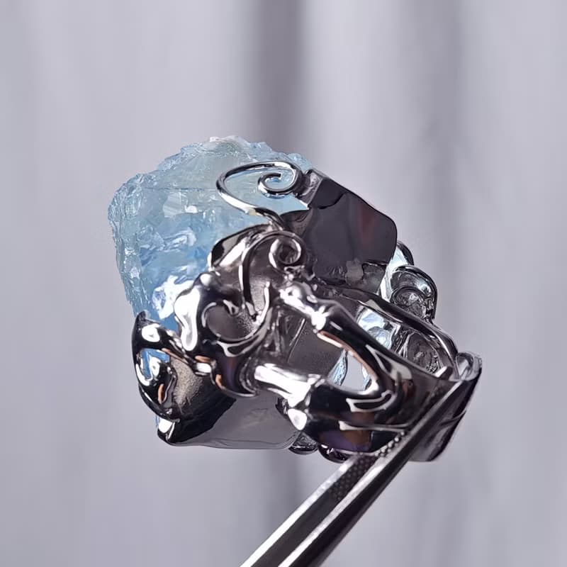 稀有頂級藍螢石 雪山 智慧 事業 戒指 內徑16.5mm 單品 禮物 收藏