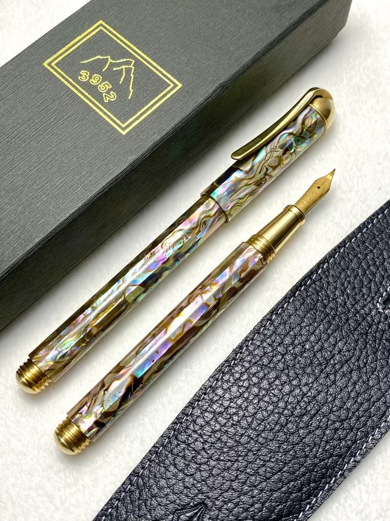 3952老山羊-噍吧哖 嚴選全鮑魚貝殼 原銅 金沙書法鈦尖鋼筆