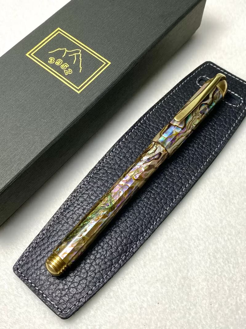 3952老山羊-噍吧哖 嚴選全鮑魚貝殼 原銅 金沙書法鈦尖鋼筆