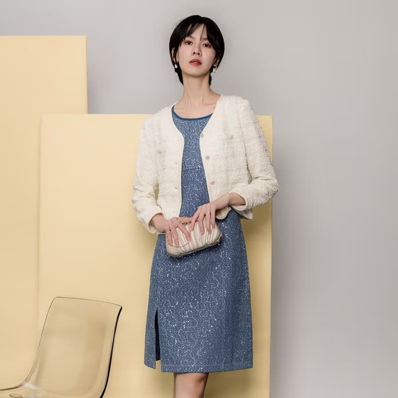 【MEDUSA】亮片牛仔混紡無袖禮服洋裝(M-XL) | 長洋裝 小禮服