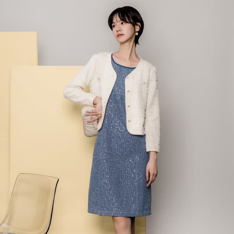 【MEDUSA】亮片牛仔混紡無袖禮服洋裝(M-XL) | 長洋裝 小禮服