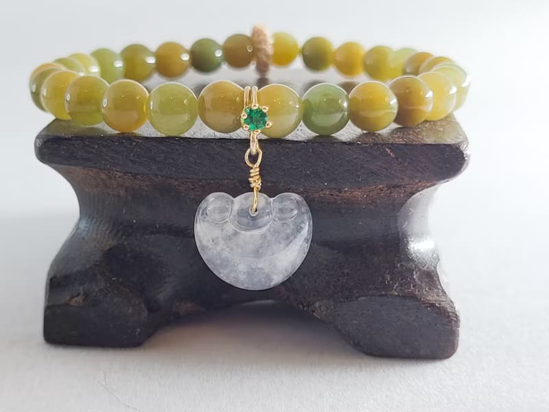 【純翠】天然翡翠 胖如意翠綠鎖 手串