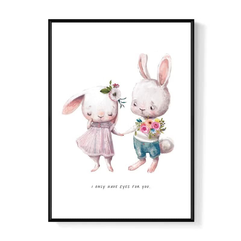 You are my one and only ! - 手繪情侶兔子裝飾掛畫/情人節禮物