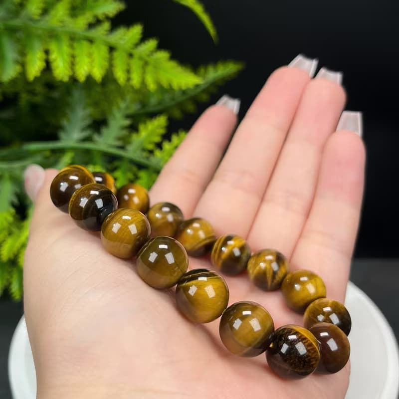天然黃虎眼石手串12.4mm閃電貓眼招財黃色虎晴石手環能量勇氣信心