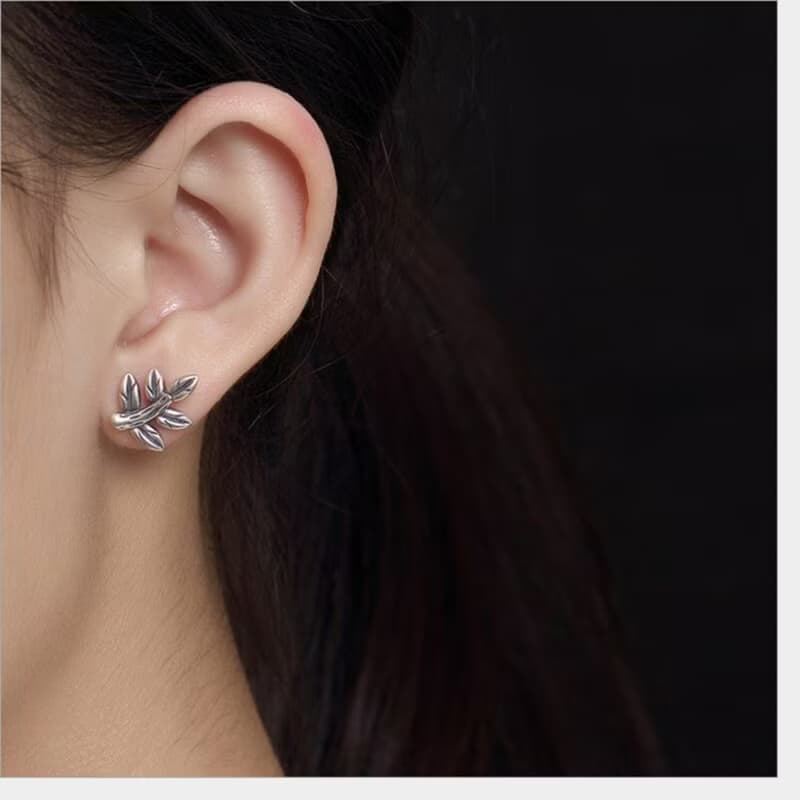 Real S 925 Sterling Silver Fine Jewelry for Women Vintage Handmade Stud Earrings