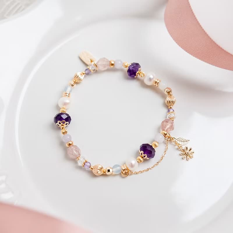 貴人 x 紫水晶 蛋白石 草莓晶 白水晶 【南島花開的記憶】手鍊